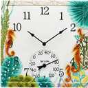 Taylor Seahorse Poly Resin Indoor and Outdoor Clock and Thermometer, Home Decor for Garden, Patio, Pool, and Indoor Areas, 14-inch, Multi-Color