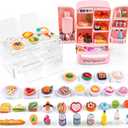 95 Pcs Dollhouse Refrigerator Mini Fridge Table Dining Car Toy with Food Set Kitchen Furniture Miniatures Party Fruits Juice Milk Desserts for Children Drink Cake Pretend Play Game Fake Ice Cubes