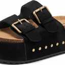 Women's Platform Clogs Sandals Cork Footbed with Comfort Double Buckles, Summer Platform Slides Mules, Summer Beach Comfort Wide Widths Availab, Size 10