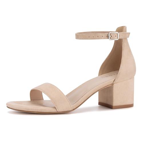 PARTY Women's Open Toe Ankle Strap Low Block Chunky Heels Sandals, Khaki, 11