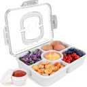 Large Snackle Box Container with Dip Container, 5 Compartments Snack Container with Lid and Handle, Veggie Fruit Divided Serving Tray for Party, Picnic, Dishwasher Safe, BPA-Free