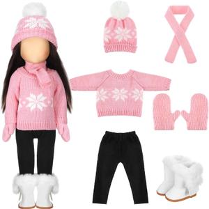 Bencailor 6 Pcs 18 Inch Christmas Doll Clothes and Accessories Winter Outfits Set Sweaters Trousers Hats Shoes Gloves for 18 Inch Doll Gifts(Pink White)