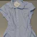 Cicy Bell Womens Summer Button Down Shirts Short Sleeve Slim Fit Ruched Cotton Blouses Cute Going Out Tops Buttoned Collared Casual, Size S