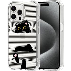 MOSNOVO Case for iPhone 15 Pro Max, [Buffertech 6.6ft Military-Grade Drop Protection] [Anti Peel Off Tech] Clear TPU Bumper Phone Case Cover Design - Hidden Black Cat