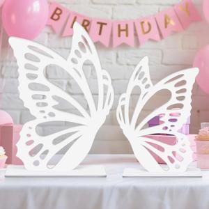 Large Size Wooden Butterfly Decor, White Large Butterfly Cutout Backdrop, Butterfly Shape Slices Birthday Wedding Baby Shower DIY Decorations (White)