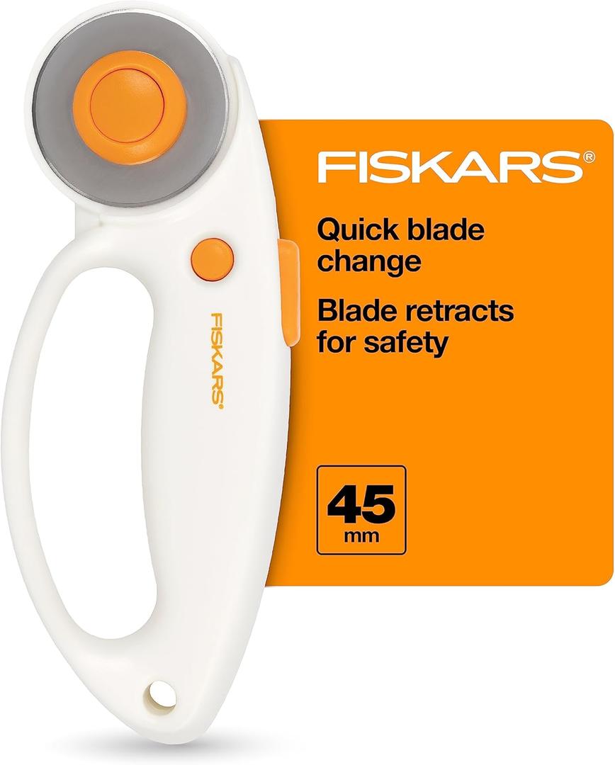 Fiskars 45mm Rotary Cutter for Fabric with Ergonomic Loop Grip, Premium Steel Rotary Fabric Cutter Blade for Precise Cuts, Arts and Crafts, Sewing Supplies and Quilting Tools