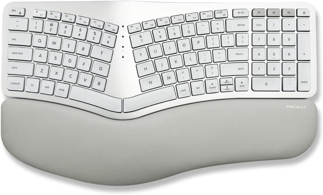 Macally Backlit Bluetooth Ergonomic Keyboard for Mac - Type Comfortably Longer - Compatible Wireless Apple Keyboard for MacBook Pro/Air, iMac (100-Key MacOS Layout) - Rechargeable Split Ergo