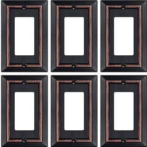 Metal Wall Plate for Electrical Outlets, Decorative Aged Bronze Switch Plates Outlet Cover, Light Switch Cover Plate, 1-Gang Wall Plates (Single Decoretor, 6 Pack)