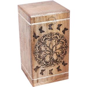 Handcrafted Tree of Life Wooden Urns for Human Ashes Adult Large - Butterfly Cremation Urn for Ashes - Burial Urn for Columbarium - Funeral Urn Box - 250 LB