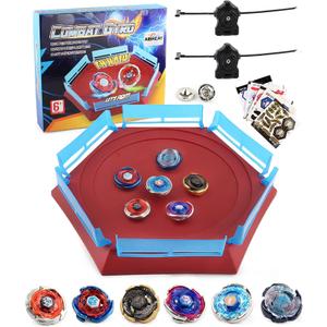 Battling Top Stadium Battle Set, 6 Metal Fusion Spinning Tops 2 Launchers 1 Arena Combat Game, Toy Gift for Kids Boys Ages 6+