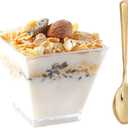 supernal 2oz Square Plastic Mini Dessert Cups with Gold Spoons,Parfait Appetizer Cup,100pcs Cups,100pcs Gold Spoons,Perfect for Birthday,Party,Wedding