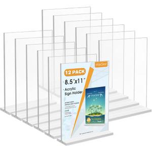 MaxGear 8.5x11 Acrylic Sign Holder 12 Pack, Clear Table Menu Display Stand Plastic Document Paper Holder Double Sided T Shape Sign Frame for Store, Restaurant, Hotels, Office