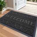 OLANLY Welcome Door Mat Indoor Outdoor Entrance, Heavy Duty Sturdy Front Door Mat, Waterproof All-Weather Doormat, Stain Resistant, Low Profile, Easy Clean Patio Entryway Mat, 36 x 24, Black