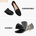 HEAWISH Women's Floral Ballet Flats for Women Black Beige Slip On Flowers PU Leather Round Toe Dress Shoes (Black,US8.5)