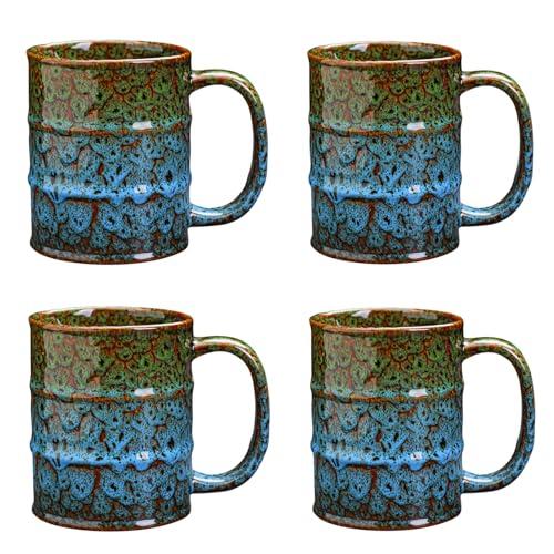 Ceramic 20 oz Tea Cup - Large Coffee Mug for Office and Home - Dishwasher and Microwave Safe (4, Green and Blue)