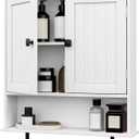 RRX Bathroom Cabinet Wall Mounted Medicine Cabinets with Towels Bar, Over The Toilet Storage Cabinet with 2 Doors and Adjustable Shelf, White Wall Cabinet for Bathroom Laundry Kitchen, 22 inches x 25.8 inches x 5.2 inches