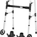 FSA/HSA Eligible Folding Walker with 2 Skis and 5" Wheels, Lightweight Walkers for Seniors and Adults, Supports up to 350 Pounds, Adjustable Height, Compact Standard Walker, Black (Walker With Skis)