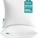 Oubonun 30 x 30 Throw Pillow Inserts - Soft, Plush & Decorative Down Alternative Pillows for Couch Sofa Bed, Machine Washable - White, Pack of 2