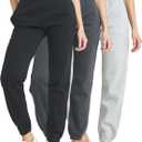 Ultra Performance Womens Sweatpants 3 Pack Cotton Joggers Women's Fleece Sweats Gym & Workout Pants for Women (Large, Black, Charcoal, Heather Grey)