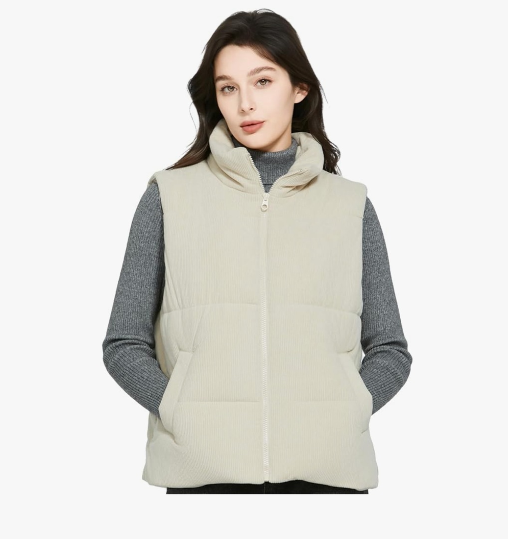Women Corduroy Vest Quilted Warm Cotton Jacket Thickening Outerwear Size XL