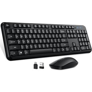 Hamile Wireless Keyboard and Mouse Combo, Full Size Silent Keyboard and Mouse, Adjustable 1600 DPI, 12 Multimedia Shortcuts, 2.4GHz Wireless Connection, Type-C Adapter for Computer Laptop Windows PC