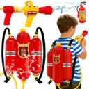 3Pcs Firefighter Backpack Water Gun Blaster Set for Kids,Fireman Tank with Hose Shooter Toy,Mini Fire Extinguisher Squirter for Summer Outdoor Play,Swimming Pool Party,World Book Day Costume Prop, Large