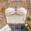 SweatyRocks Women's Cut Out Sexy Crop Tube Top Textured Bandeau Sleeveless Strapless Top (White, L)