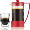 Bodum 34oz Brazil French Press Coffee Maker, High-Heat Borosilicate Glass, Red - Made in Portugal