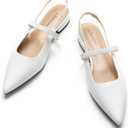 C.Paravano Women's Slingback Flats & Heels - Pointed Toe, Ankle Strap, Comfortable Leather Dress Shoes (9, White Flats)