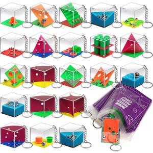 Brain Teaser Puzzle Cubes on Keychain (24 Pack) - Mini Maze Toys for Kids, Unique Party Favors, Goodie Bag Fillers, Treasure Box Classroom Rewards, Bulk Small Toys for Boys & Girls