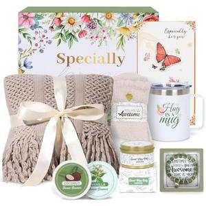 Valentines Day Gifts for Her - Spa Gift Box with Candle, Cozy Blanket, Tumbler & Bracelet - Romantic Self Care Package for Wife, Girlfriend - Birthday, Thinking of You