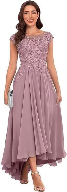 Mother of The Bride Dress for Women 2025 Lace Applique Formal Evening Gowns with Cap Sleeves, 16W