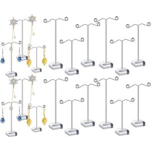 Macarrie 18 Pcs Metal Earring Holder T Bar Earring Display Stand Organizer Countertop Hanger Hanging Jewelry Towers with Acrylic Base (Clear)