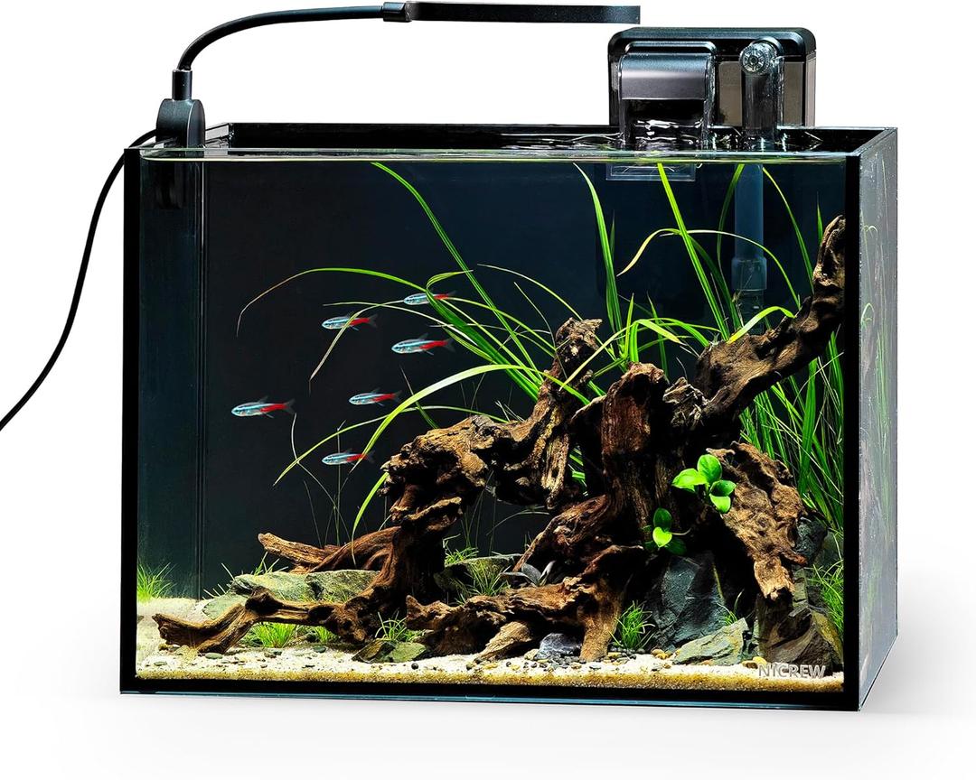 NICREW 2.5 Gallon Nano Nature Aquarium Kit, Ultra-Clear Rimless Desktop Fish Tank with Light and Filter, Perfect for Small Fish, Shrimp, or Betta, Basic Version, Black