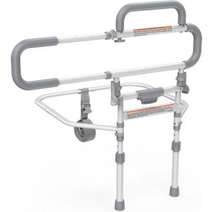 Heavy Duty Bed Rails for Elderly Adults Safety-Foldable Bed Rail for Senior with Adjustable Heights Fits All Bed SizesBed Handle Bedside Assist with Pocket -504M (White and Gray)