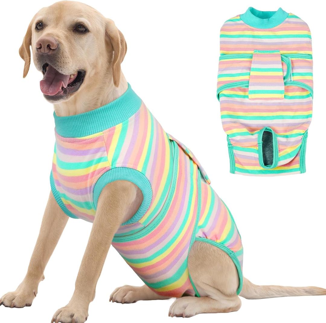 FUAMEY Recovery Suit,Soft Breathable Pet Bodysuit E-Collar & Cone Alternative Surgical Suit Puppy Wear, Anti Licking Wounds Doggie Onesie for Small Medium & Large Pets Dogs,cats,XXL(chest:32.3-39.3) (XXL(Back:24.8-29.5in,WT:75+lbs))