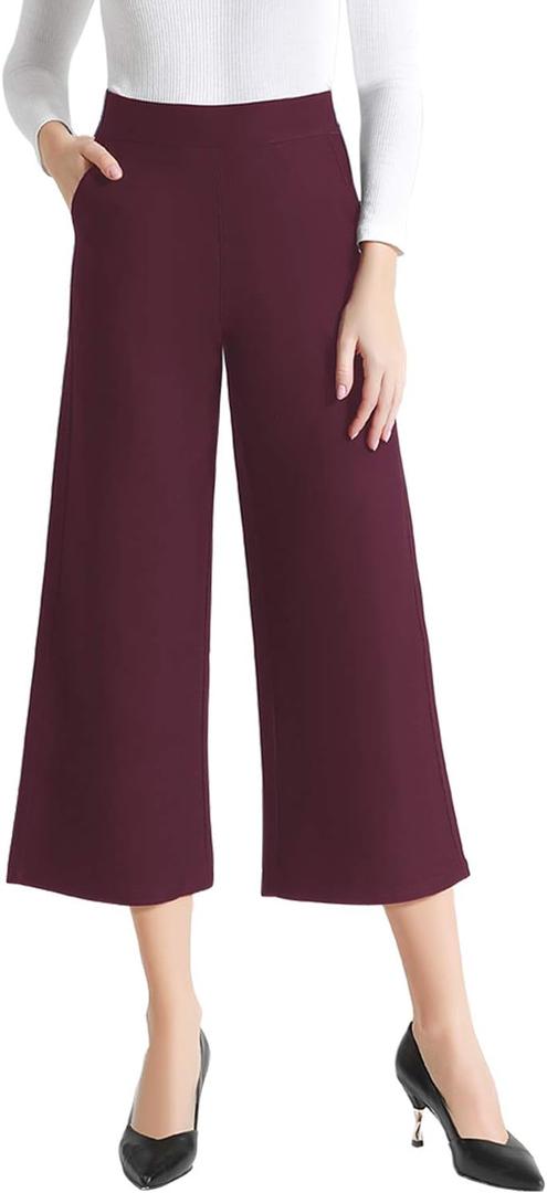 Tsful Wide Leg Pants for Women Trousers High Waisted Dress Pants Business Casual Summer Capris Stretch Pull On Work Slacks (Medium, Red)
