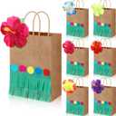 Kolldenn 24 Set Hawaiian Luau Paper Gift Bags with Handle, Hibiscus Flower and Grass Skirt, Tropical Hawaiian Party Favors for Birthday Party Supplies Treat Goodie Candy Guests Wedding Bachelorette