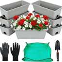 Light Gray Window Box Planters, 7 Pack Rectangular Plastic Flower Planters Boxes with Saucers, 17 Inches Vegetable Planting Pots for Indoor Outdoor Garden, Patio, Windowsill, Home Decor