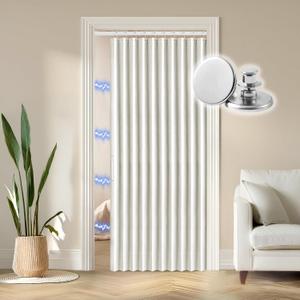 RINHARTEX Blackout Accordion Style Magnetic Door Curtain for Closet Pleated Folding Doorway Curtain Accordion Door Interior Room Divider Bedroom Bathroom Living Room(42x78,Cream White)