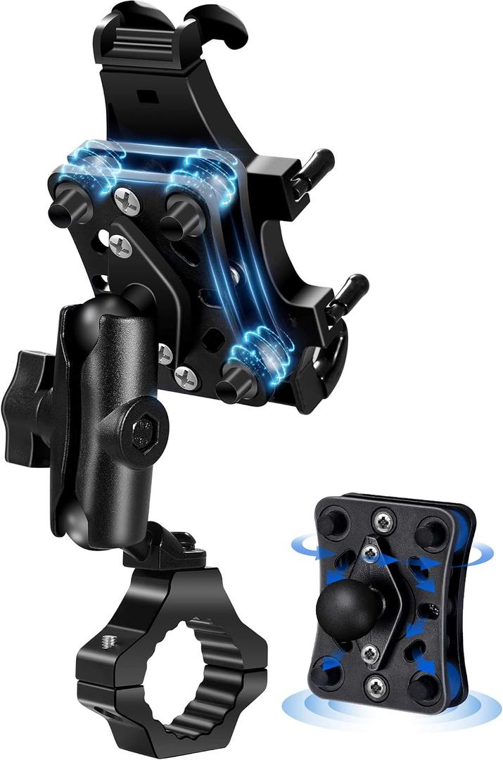 ZIDIYORUO Anti-Vibration Phone Holder for UTV/SXS Off-Road Riding, One Hand Operation Aluminum Heavy Duty Cell Phone Mount, Easy Install iPhones or 4.7"-7.1" Cell Phones on 1.75"-2" Roll Cage