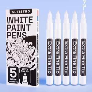 ARTISTRO 5 White Paint Pen for Rock Painting, Stone, Ceramic, Glass, Wood, Tire, Fabric, Metal, Canvas. Set of 5 Acrylic Paint White Marker Water-based Extra-fine Tip