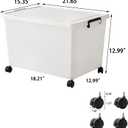 3 Extra Large Storage Bin with 4 Quiet 360 Swivel Casters - 55cm Heavy Duty Organizer with Snap-On Lid, Dust-Proof Moisture-Proof, Stackable Design for Living Room, Bedroom, Study