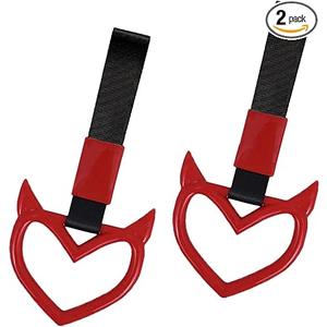 2 Pieces Rear Bumper Warning Ring Car Mirror Hanging Ornament, Home Christmas Tree Party Decoration Handle Ring Subway Bus Handle Straps for Car Interior Exterior Decoration (Red)