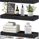 QEEIG Bathroom Shelves Over Toilet - Wall Mounted Floating Shelves Toilet Paper Storage Small Farmhouse Decor Shelf 16 inch Set of 3, Black (019-B3)