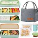 Bento Box Upgrade Japanese Lunch Box Kit,3 Layer Stackable Leakproof Lunch Box Containers with Accessories,Wheat Straw Bento Lunch Box for Kids and Adults