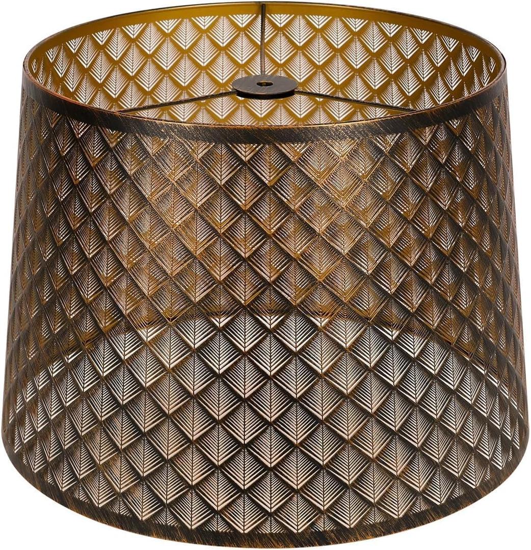 ALUCSET Metal Etching Large Lamp Shade, Drum Big Lampshades for Table Lamp and Floor Lamps, Unique Arrow Design, Bronze 12" Top X 14" Bottom X 10" High, Spider