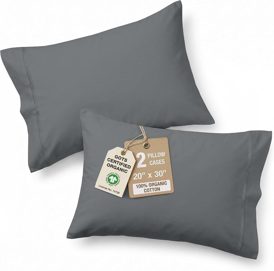 LANE LINEN 100% Organic Cotton Pillow Cases Queen Size Set of 2 (20"x30") - Cotton Pillowcases - Soft Black Pillow Case Set - Queen Pillowcase Pack of 2 - Charcoal