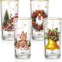 4 Pcs Christmas Highball Glasses 15oz Classic Gold-rimmed Whimsical Holiday Glasses Christmas Dinnerware for Beverage Sparkling Wine and Champagne Ideal for Holiday Hosting Celebrations