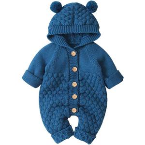 OBEEII Baby Girl Boy Sweater Romper Knitted Overall Hooded Jumpsuit Cute Warm Clothes (0-6 Months, Deep Blue)